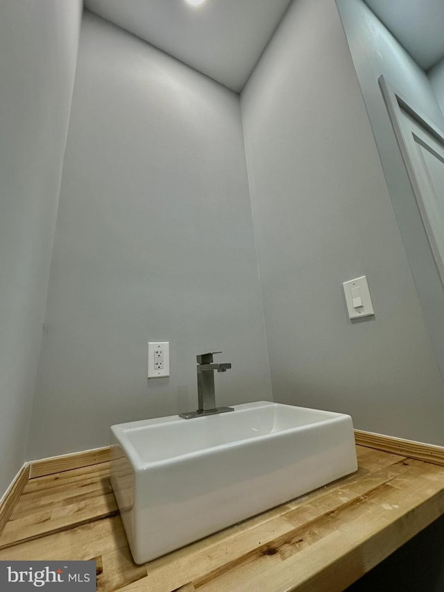 bathroom featuring wood-type flooring and sink