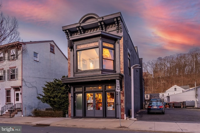 view of back house at dusk