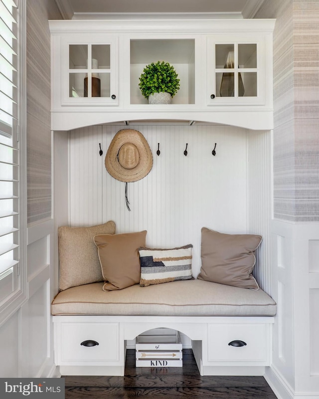 mudroom featuring dark hardwood / wood-style floors