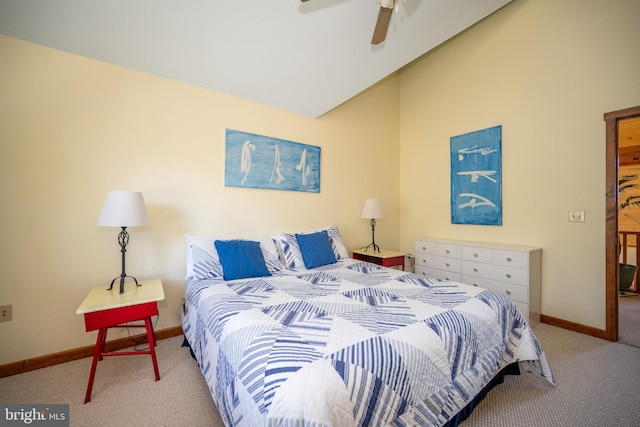 bedroom featuring ceiling fan and light colored carpet