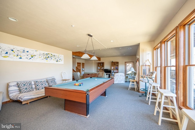 playroom with carpet floors and pool table