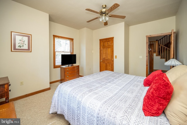 bedroom featuring carpet flooring and ceiling fan