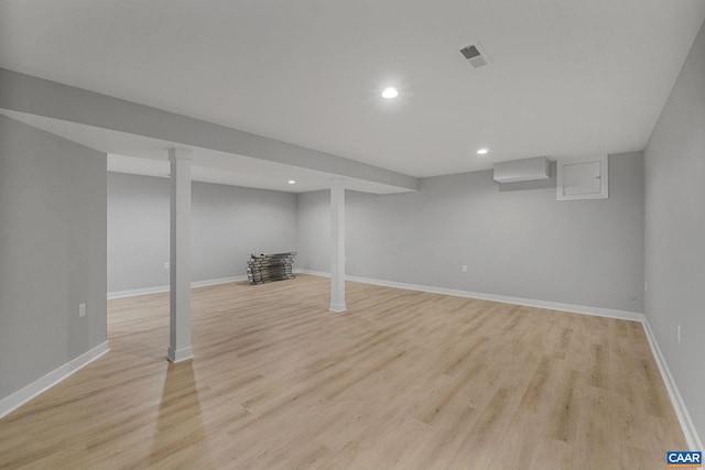 basement with light wood-type flooring