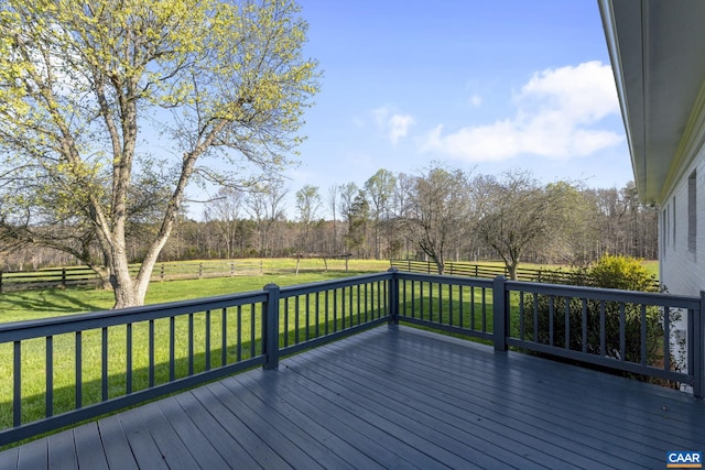 wooden deck featuring a lawn