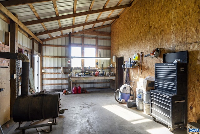 garage featuring a workshop area