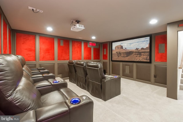 home theater room featuring carpet floors