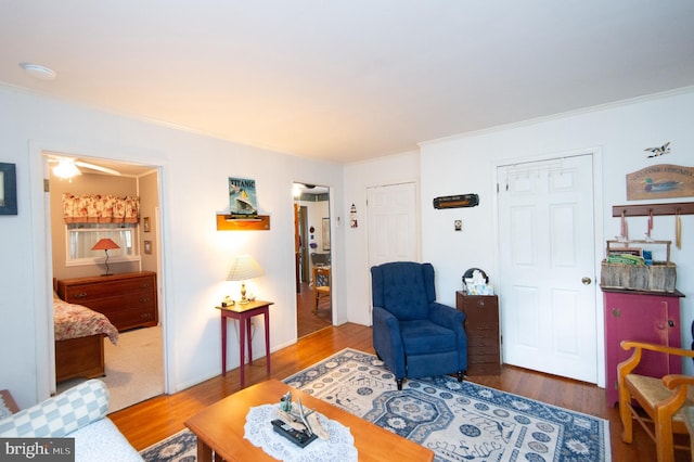 interior space with dark hardwood / wood-style flooring and ceiling fan