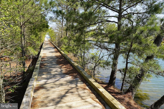 view of community with a water view