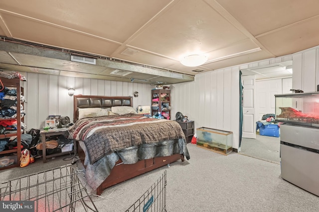 bedroom with light carpet