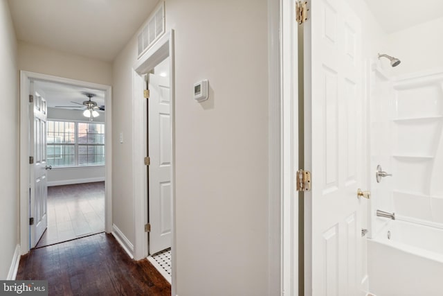 hallway featuring dark hardwood / wood-style flooring