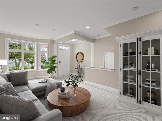 living room featuring ornamental molding