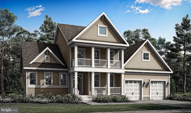 view of front of home featuring a porch and a garage