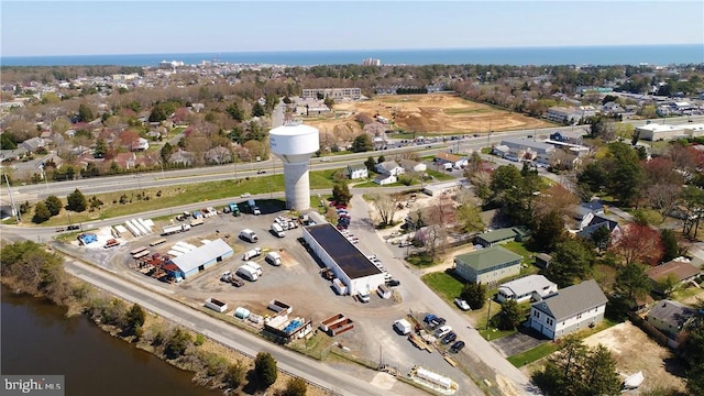 aerial view featuring a water view