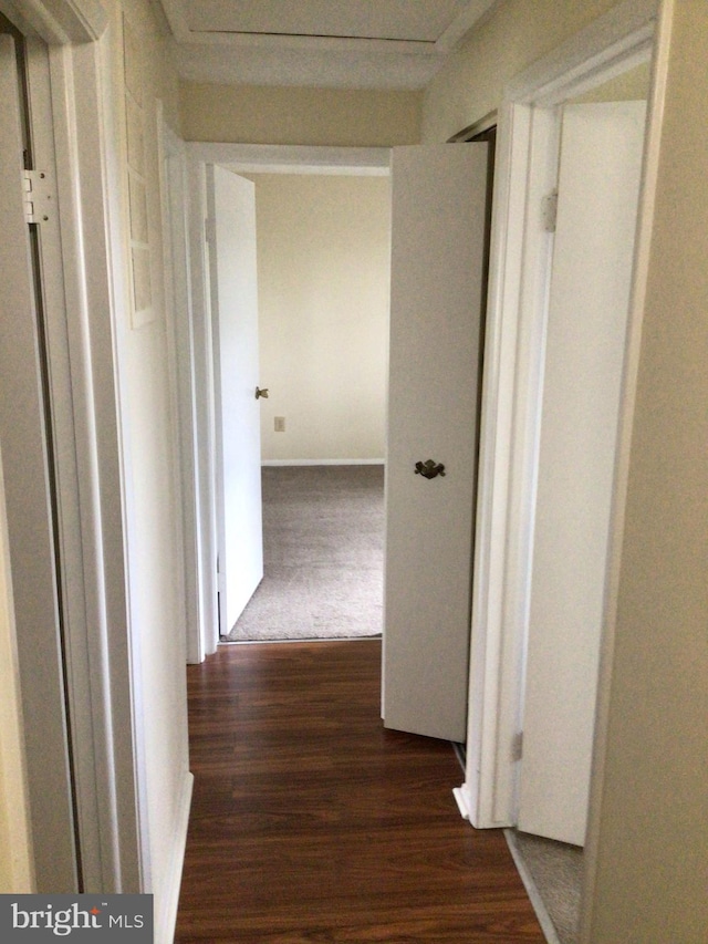 hallway with dark carpet