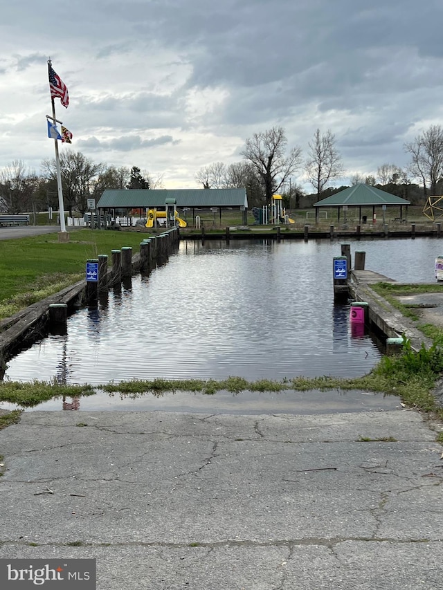 view of dock featuring a water view