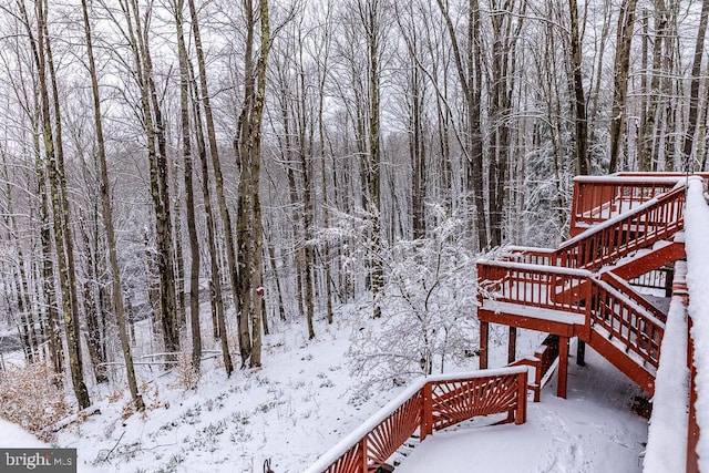 view of snow covered deck