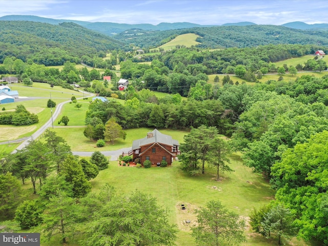 drone / aerial view featuring a mountain view