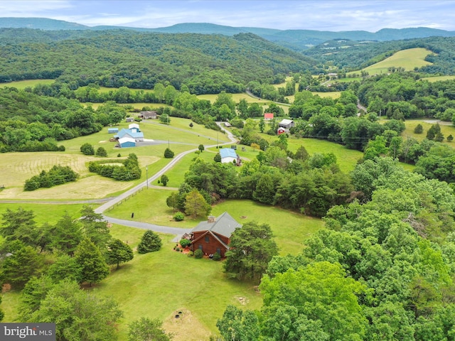 drone / aerial view featuring a mountain view