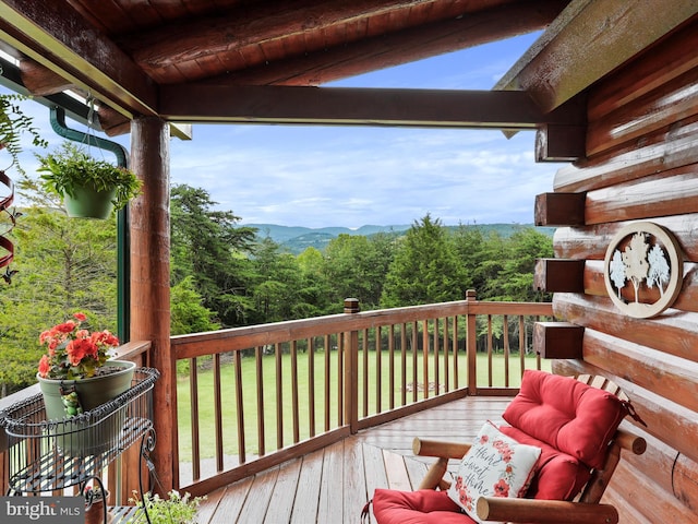 deck with a mountain view