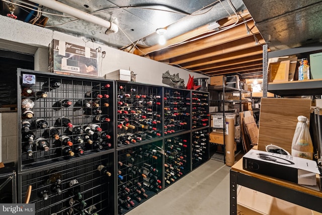 wine cellar with concrete flooring