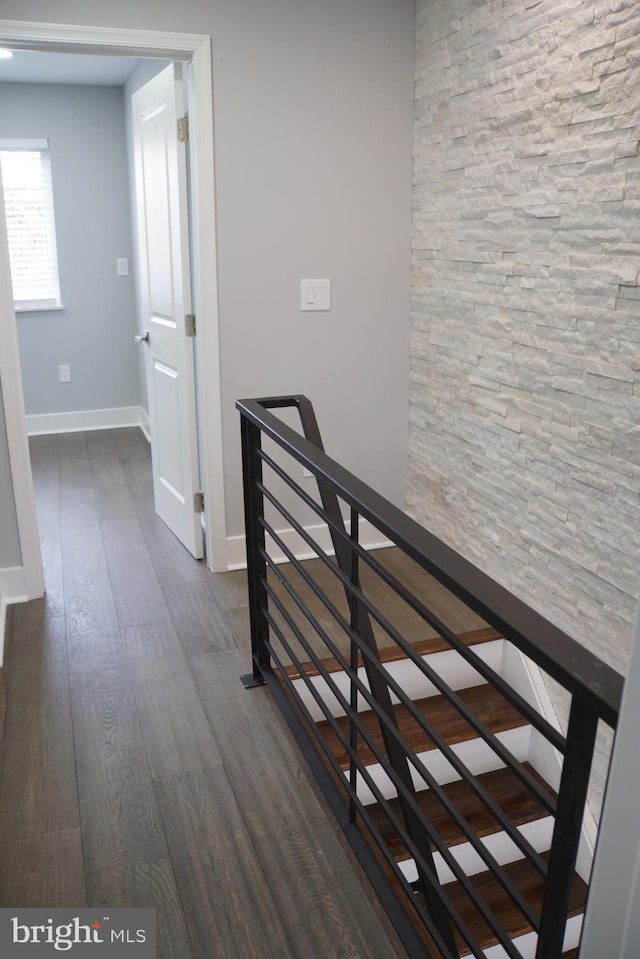 hall with dark wood-type flooring