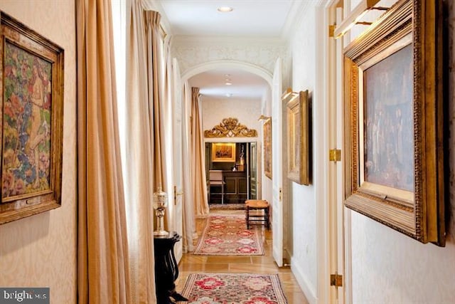 corridor with crown molding