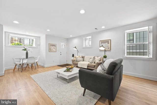 living room featuring light wood-type flooring