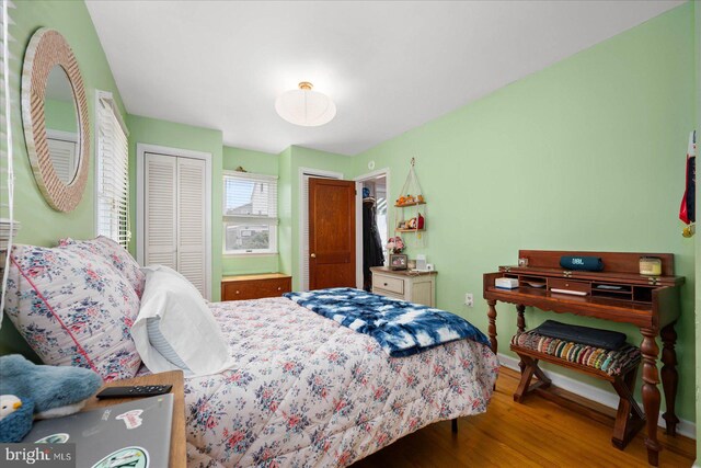 bedroom with a closet and wood-type flooring