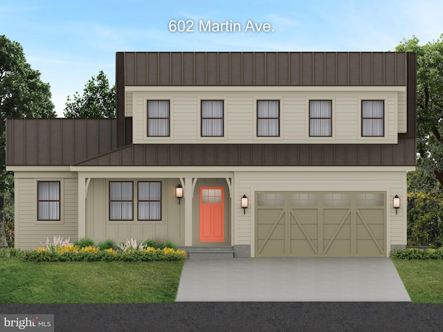 view of front of house featuring a front yard and a garage