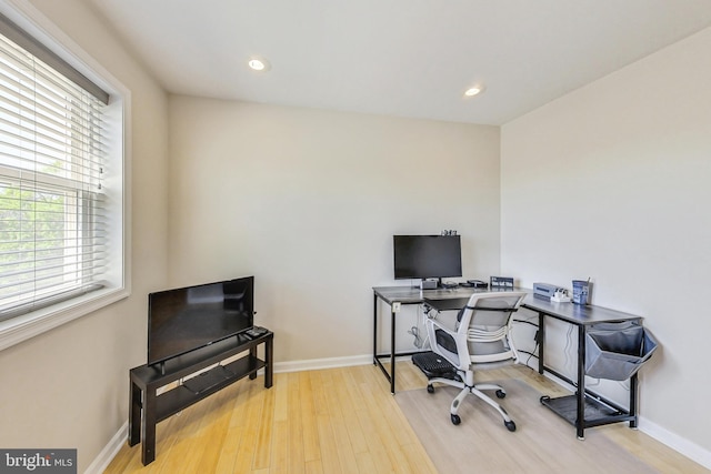 office area featuring light hardwood / wood-style floors