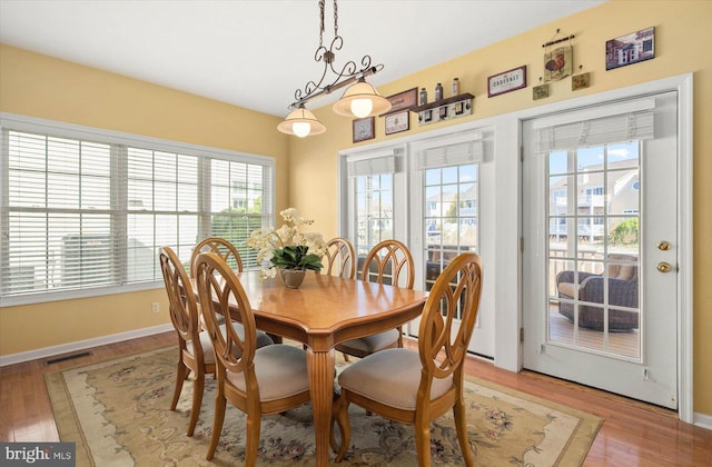 dining space featuring a healthy amount of sunlight and light hardwood / wood-style flooring