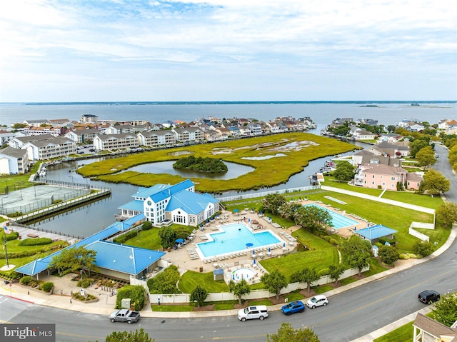 aerial view with a water view