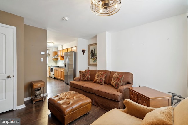 living room with dark wood-type flooring