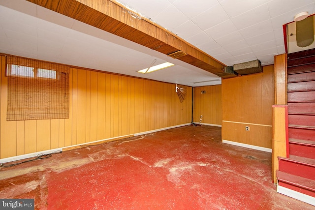 basement with wooden walls