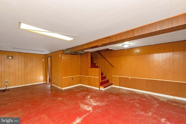 basement with wooden walls