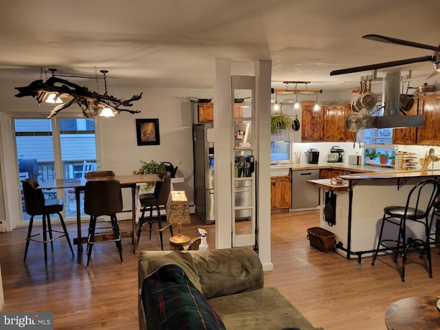 living room with light wood-type flooring