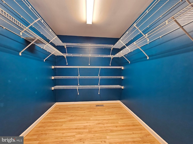 walk in closet with light hardwood / wood-style flooring