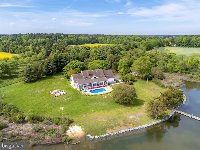 aerial view with a water view