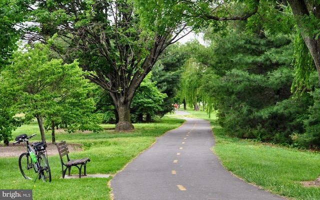 view of property's community featuring a lawn