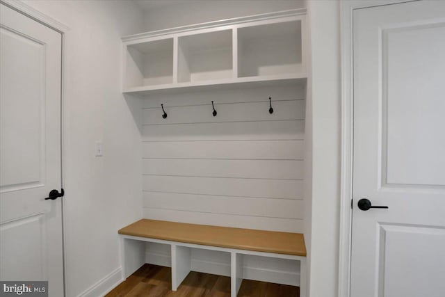 mudroom featuring dark wood-type flooring