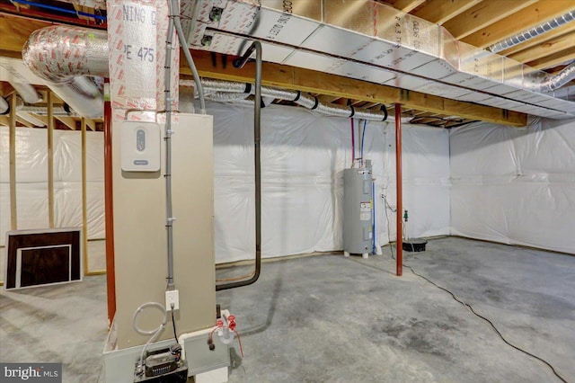 basement featuring water heater