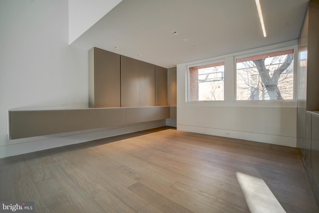 empty room with light hardwood / wood-style flooring