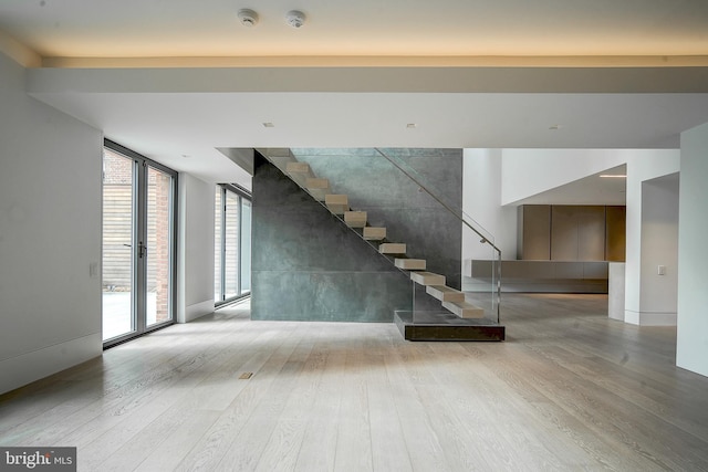 basement featuring light hardwood / wood-style flooring