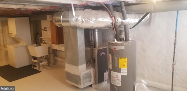 utility room with water heater and sink