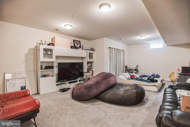 living room featuring light colored carpet