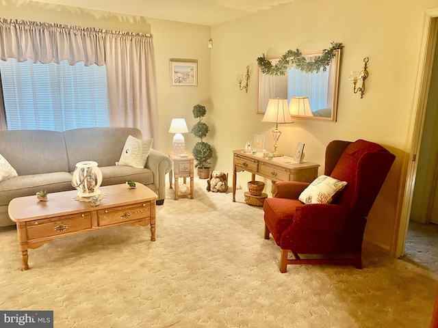 living room featuring light colored carpet