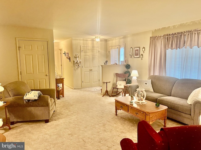 living room with light carpet