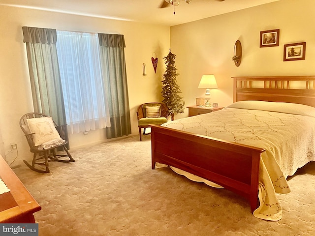 bedroom featuring carpet floors and ceiling fan