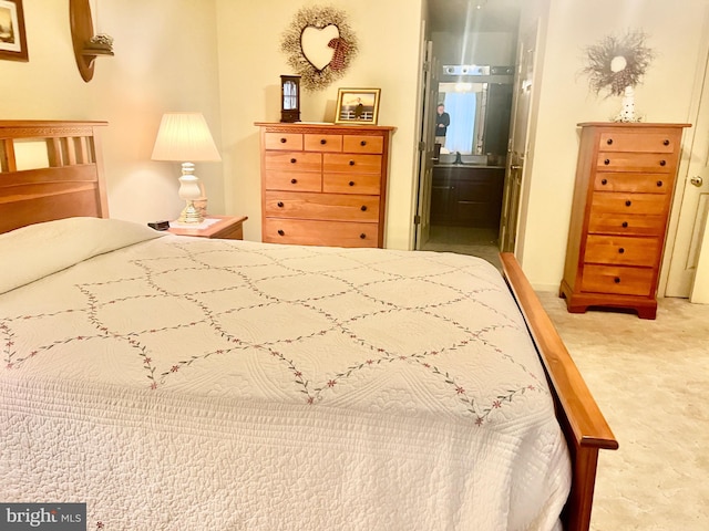 carpeted bedroom with ensuite bathroom