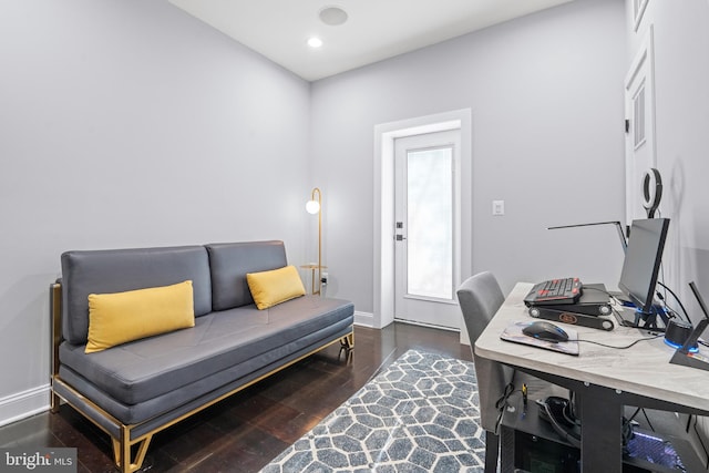 office area with dark hardwood / wood-style floors